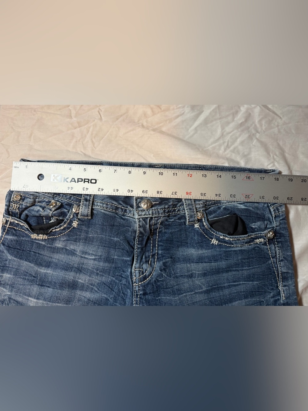 Miss Me Distressed Boot Cut Jeans in Washed Blue- altered. - Picture 4 of 5